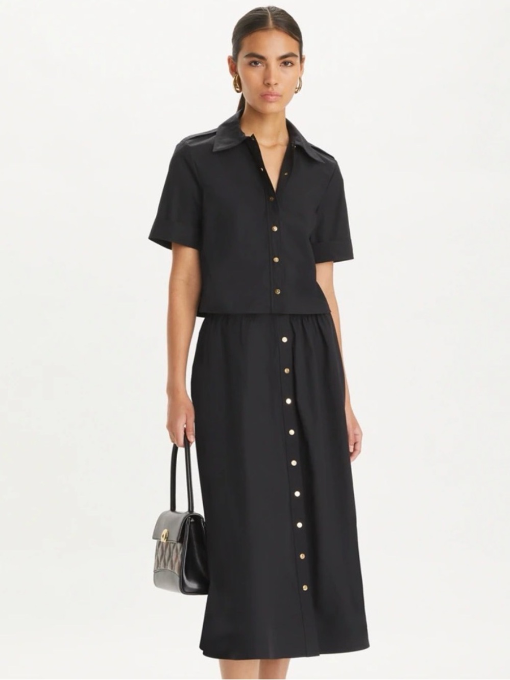 Tory Burch Black Poplin Skirt & Top Sz 10